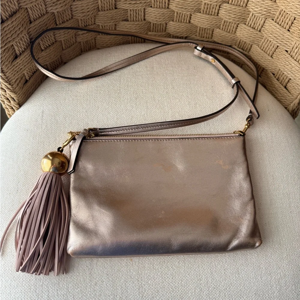 Tory Burch Elegant Metallic Rose Crossbody Bag